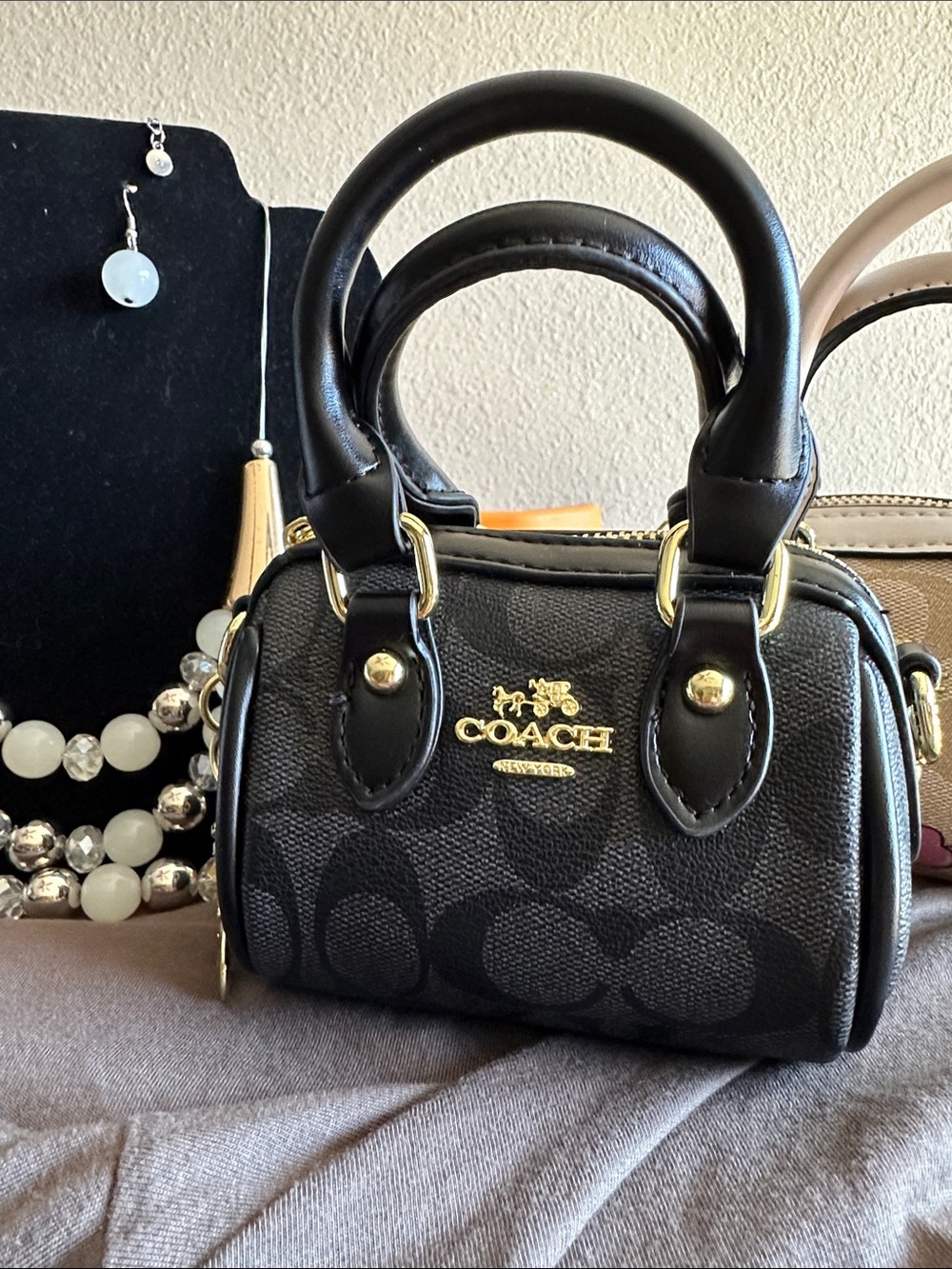 COACH Black Signature Mini Satchel with Gold Hardware